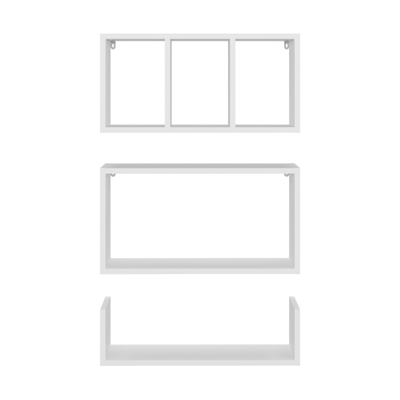 Pemberly Row Modern Floating Wall Display Shelves Set of 3 in White