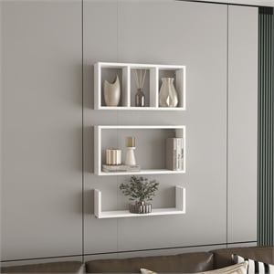 Pemberly Row Modern Floating Wall Display Shelves Set of 3 in White
