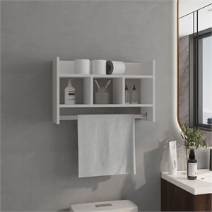 Pemberly Row Bathroom Wall Storage Shelf with Towel Bar in White