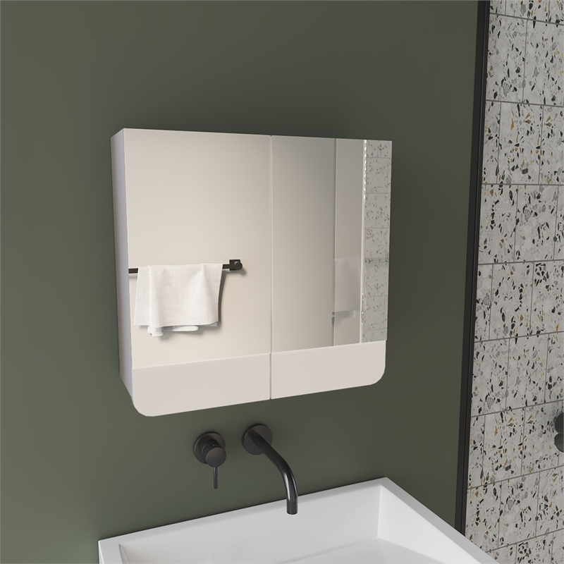 Pemberly Row Bathroom Mirror Medicine Cabinet with Storage in White