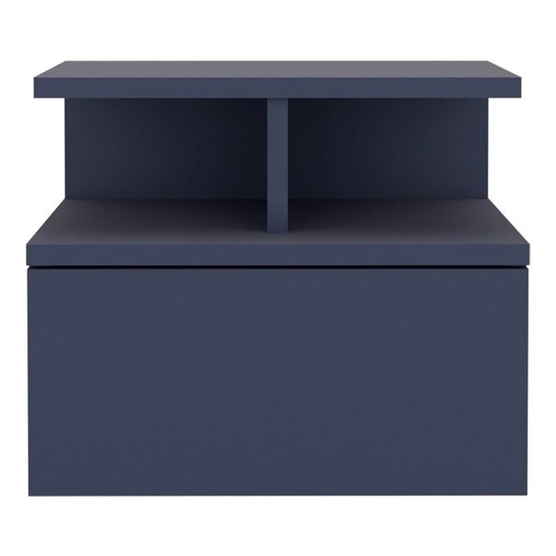 Pemberly Row Floating Nightstand with Drawer and Shelves in Blue