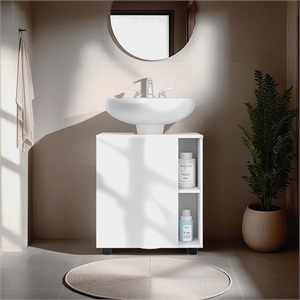 Pemberly Row Under Sink Storage Cabinet with Side Shelves in White