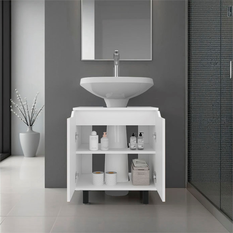 Pemberly Row Under Sink Cabinet with Doors and Shelf in White