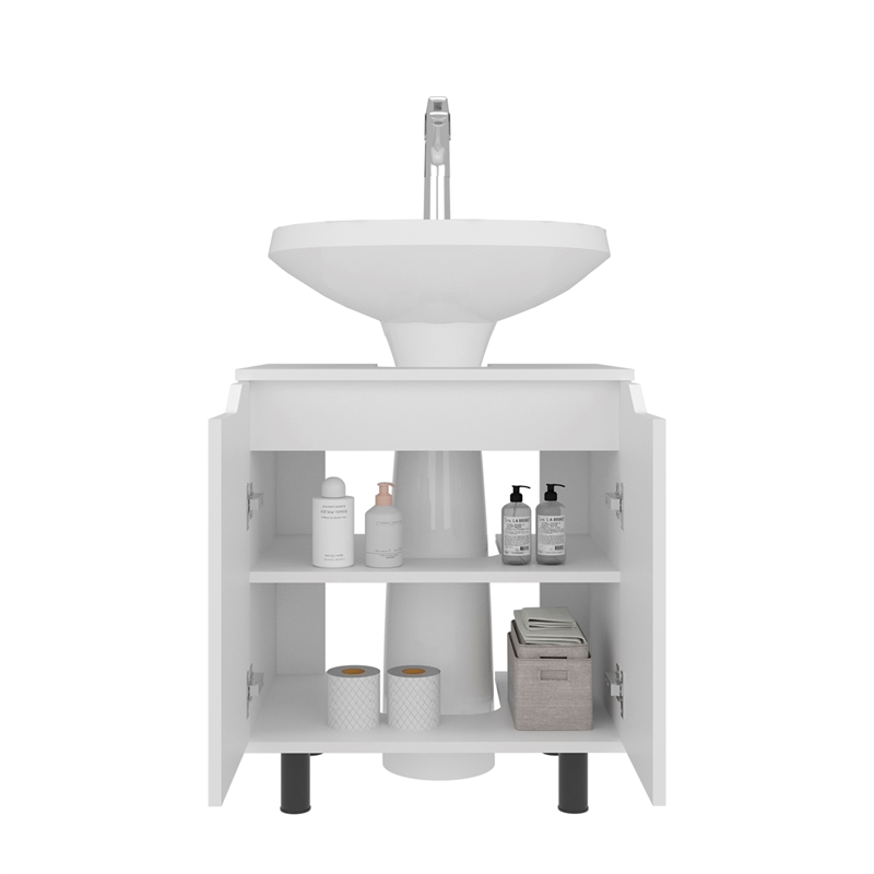 Pemberly Row Under Sink Cabinet with Doors and Shelf in White