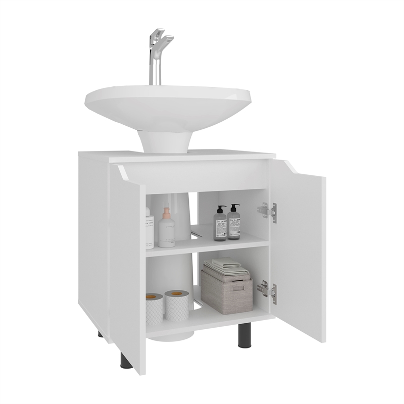 Pemberly Row Under Sink Cabinet with Doors and Shelf in White