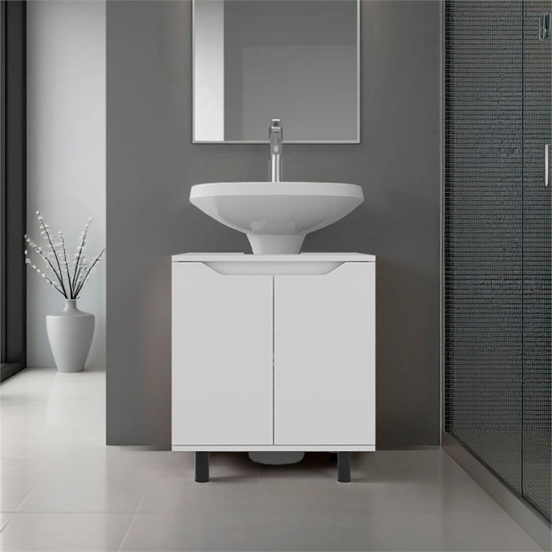 Pemberly Row Under Sink Cabinet with Doors and Shelf in White