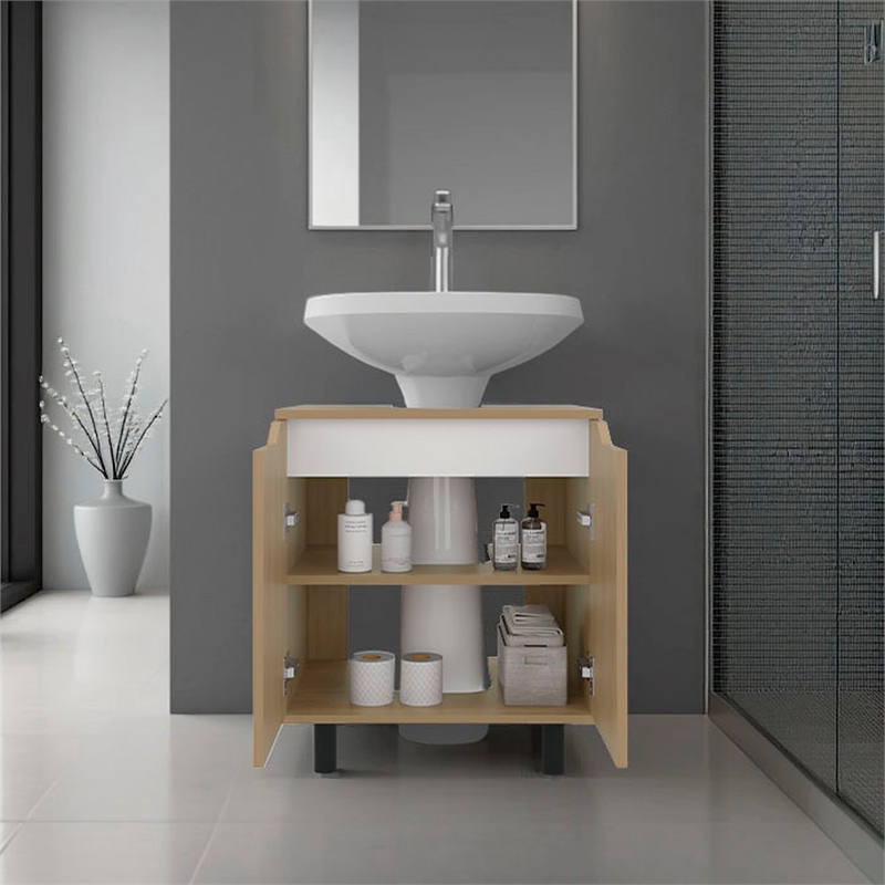 Pemberly Row Under Sink Cabinet with Doors and Shelf in Natural Oak