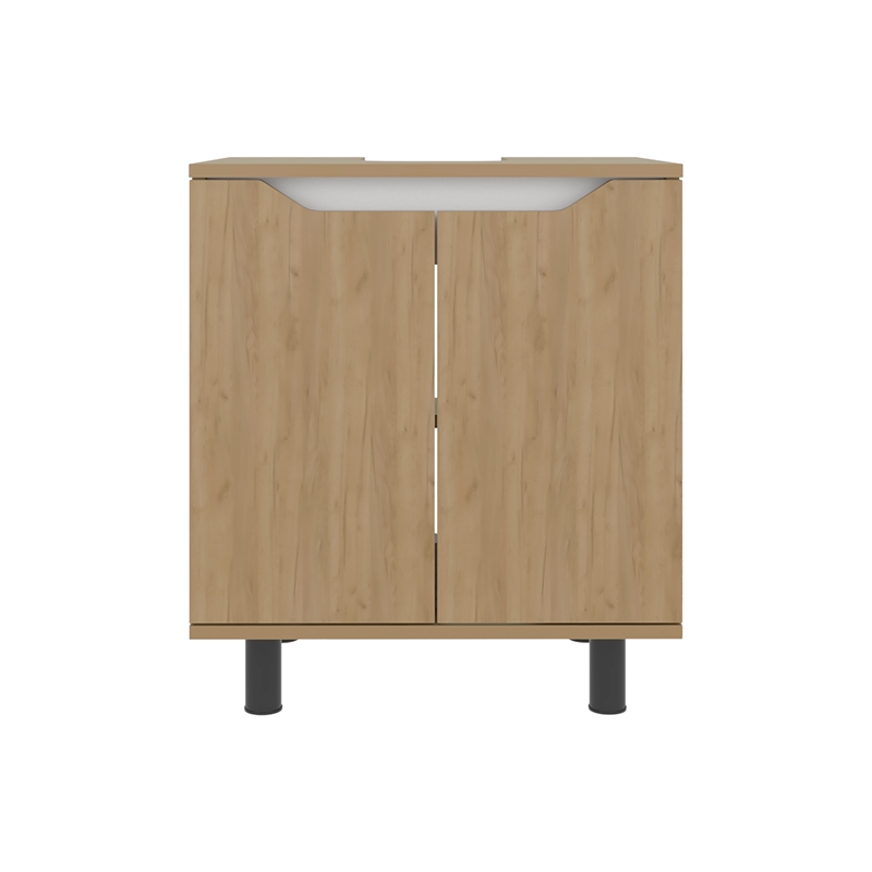 Pemberly Row Under Sink Cabinet with Doors and Shelf in Natural Oak