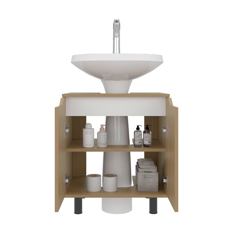 Pemberly Row Under Sink Cabinet with Doors and Shelf in Natural Oak