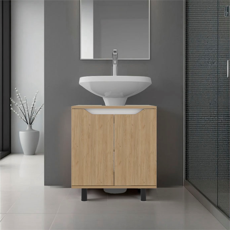 Pemberly Row Under Sink Cabinet with Doors and Shelf in Natural Oak