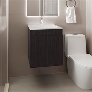 Pemberly Row Modern Compact Bathroom Vanity with Drawers in Black