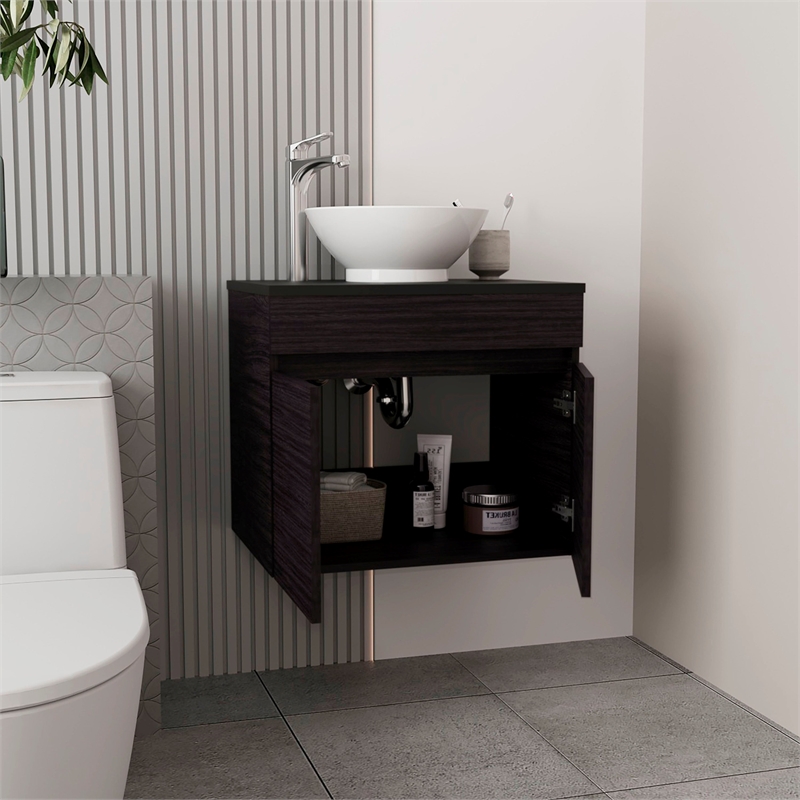 Pemberly Row Vessel Sink Bathroom Vanity with Drawers in Black
