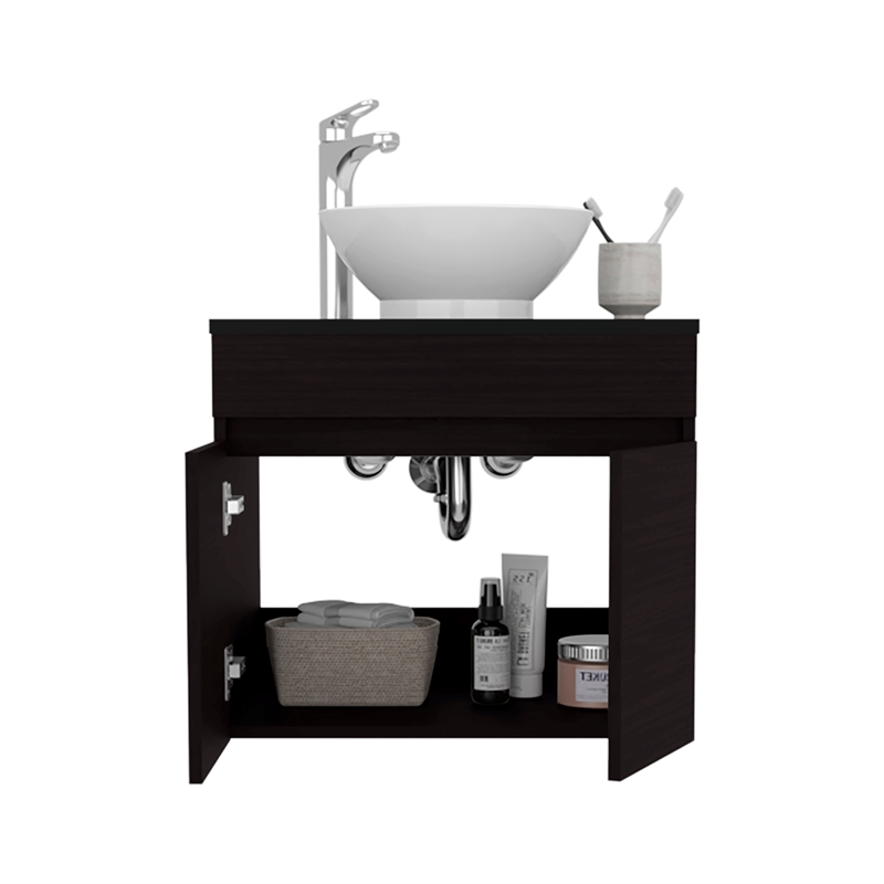 Pemberly Row Vessel Sink Bathroom Vanity with Drawers in Black