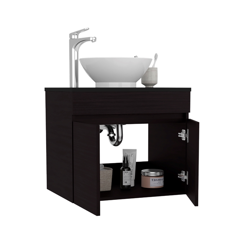 Pemberly Row Vessel Sink Bathroom Vanity with Drawers in Black