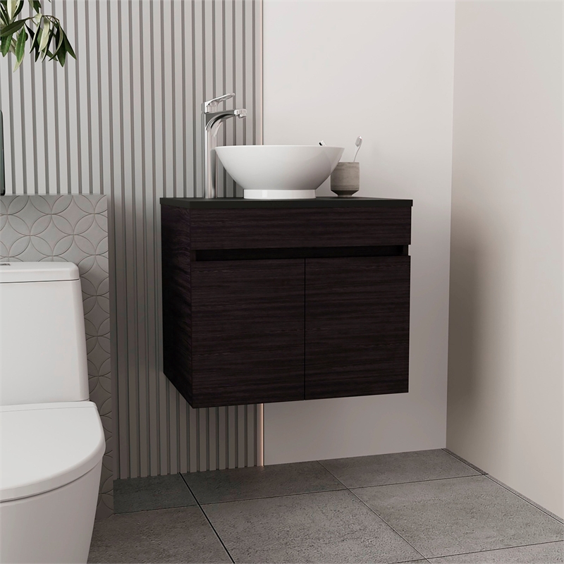 Pemberly Row Vessel Sink Bathroom Vanity with Drawers in Black