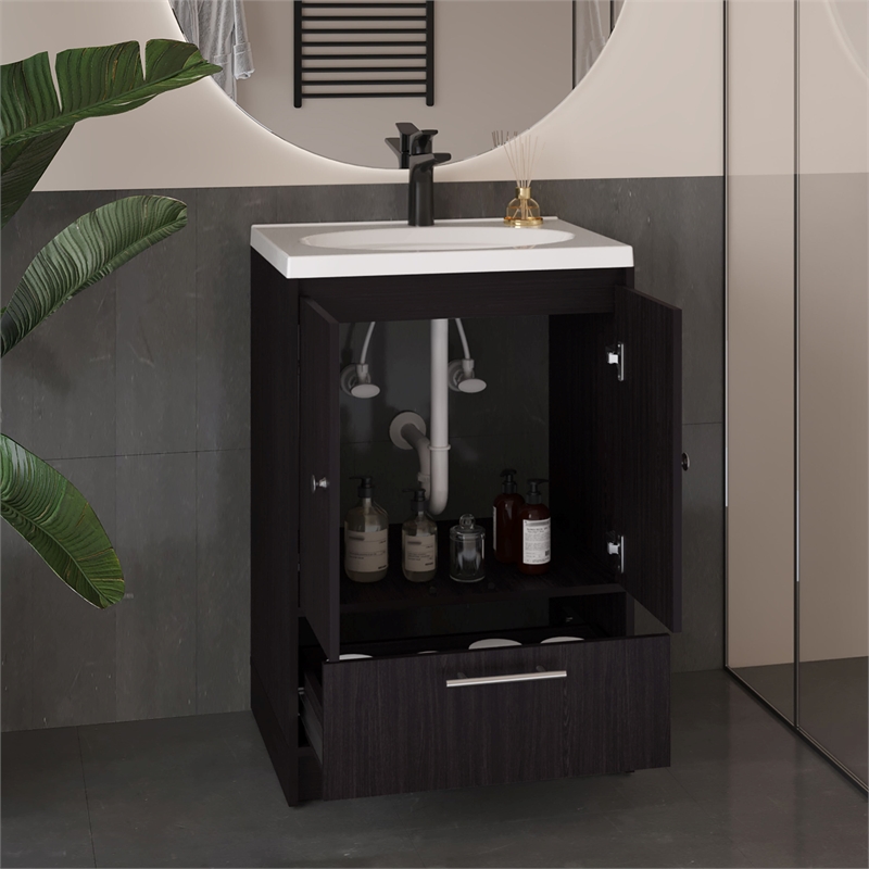 Pemberly Row 60in Wide Bathroom Vanity with Two Doors in Black