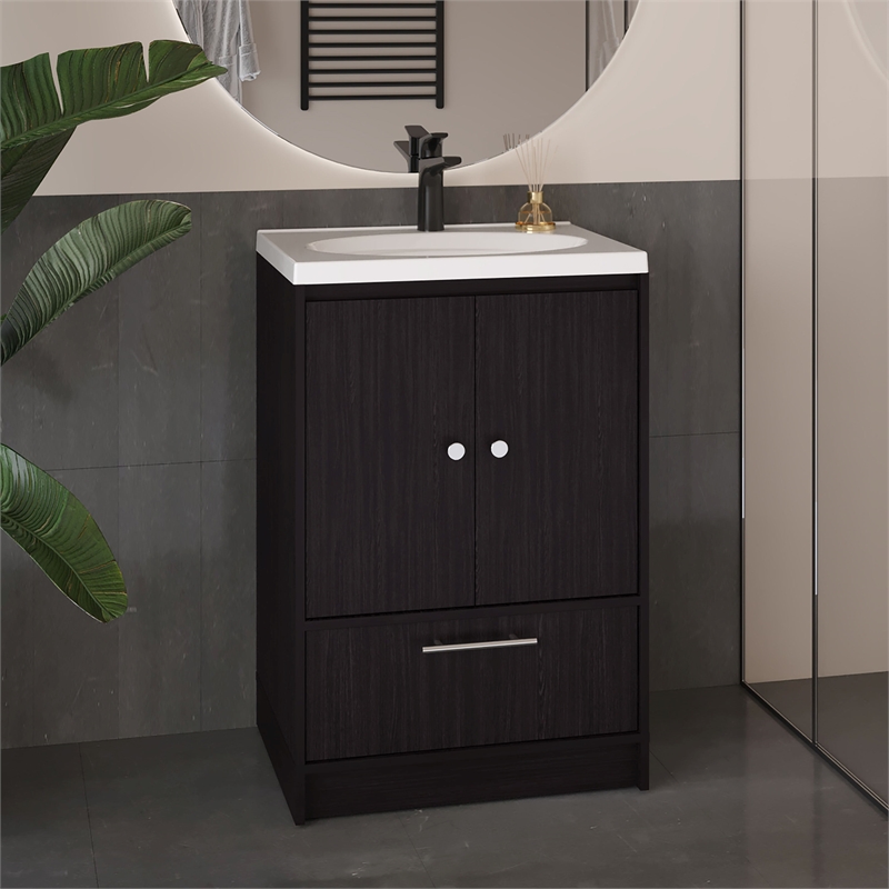 Pemberly Row 60in Wide Bathroom Vanity with Two Doors in Black