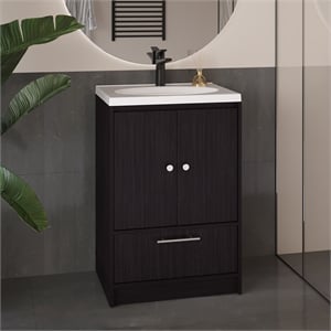 Pemberly Row 60in Wide Bathroom Vanity with Two Doors in Black