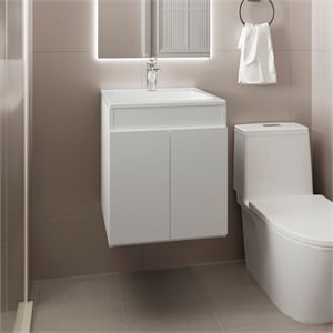 Pemberly Row Modern Compact Bathroom Vanity with Drawers in White
