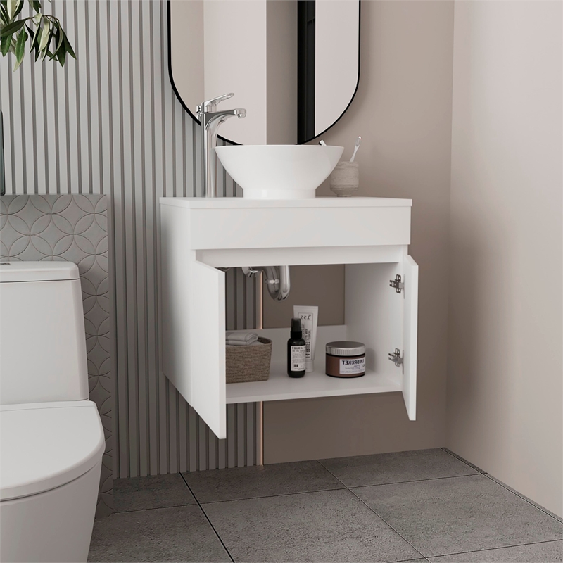 Pemberly Row Vessel Sink Bathroom Vanity with Drawers in White