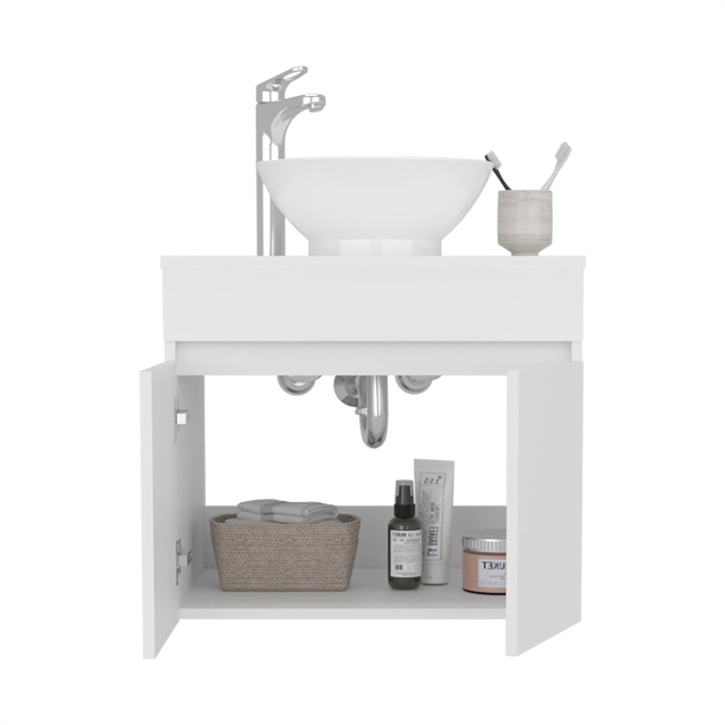 Pemberly Row Vessel Sink Bathroom Vanity with Drawers in White