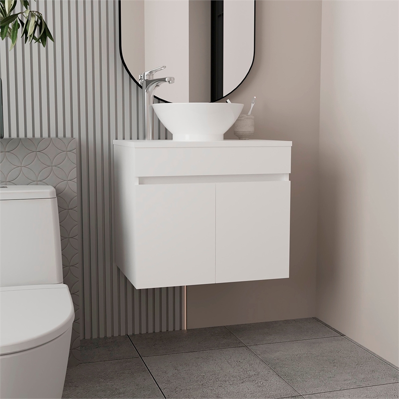 Pemberly Row Vessel Sink Bathroom Vanity with Drawers in White