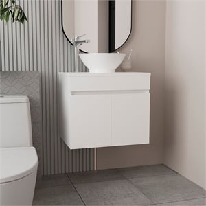 Pemberly Row Vessel Sink Bathroom Vanity with Drawers in White