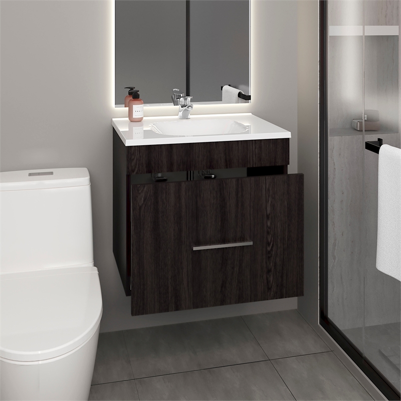 Pemberly Row One Door Bathroom Vanity with 2 Drawers in Black