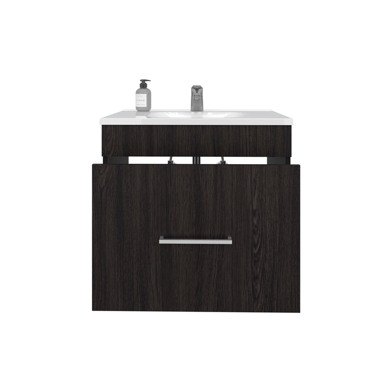 Pemberly Row One Door Bathroom Vanity with 2 Drawers in Black