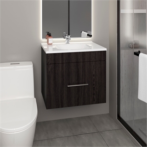 Pemberly Row One Door Bathroom Vanity with 2 Drawers in Black