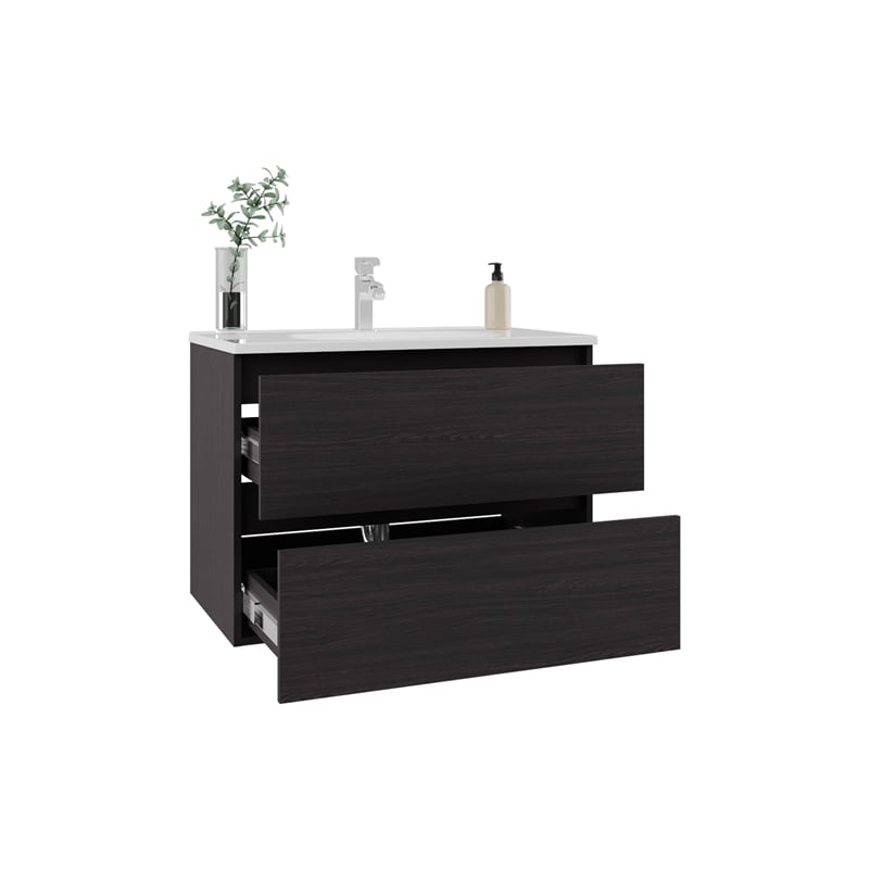 Pemberly Row Modern Bathroom Storage Cabinet with Shelves in Black