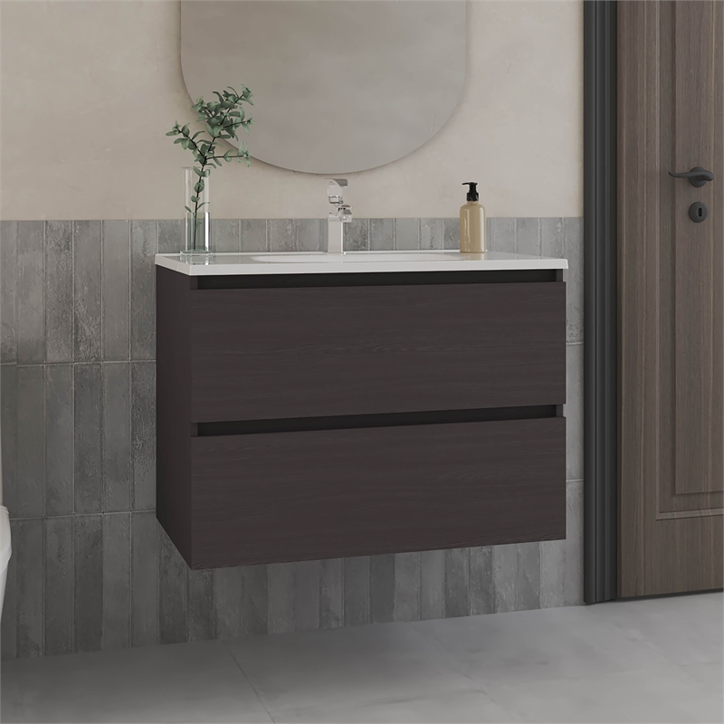 Pemberly Row Modern Bathroom Storage Cabinet with Shelves in Black
