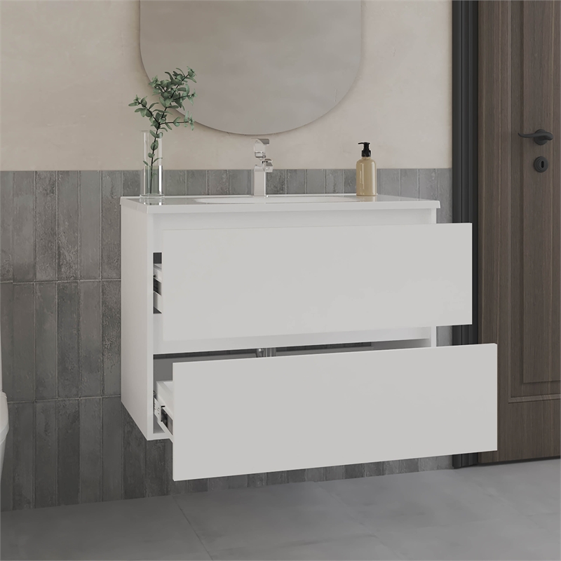 Pemberly Row Modern Bathroom Storage Cabinet with Shelves in White