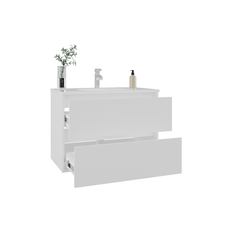 Pemberly Row Modern Bathroom Storage Cabinet with Shelves in White