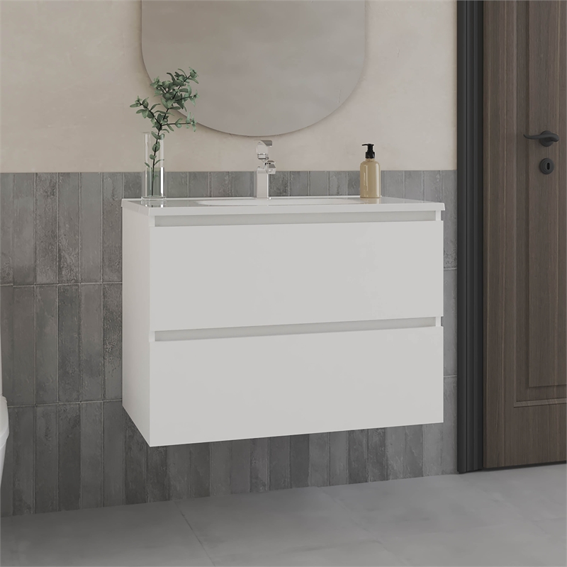Pemberly Row Modern Bathroom Storage Cabinet with Shelves in White