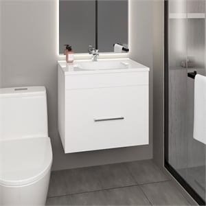 Pemberly Row One Door Bathroom Vanity with 2 Drawers in White