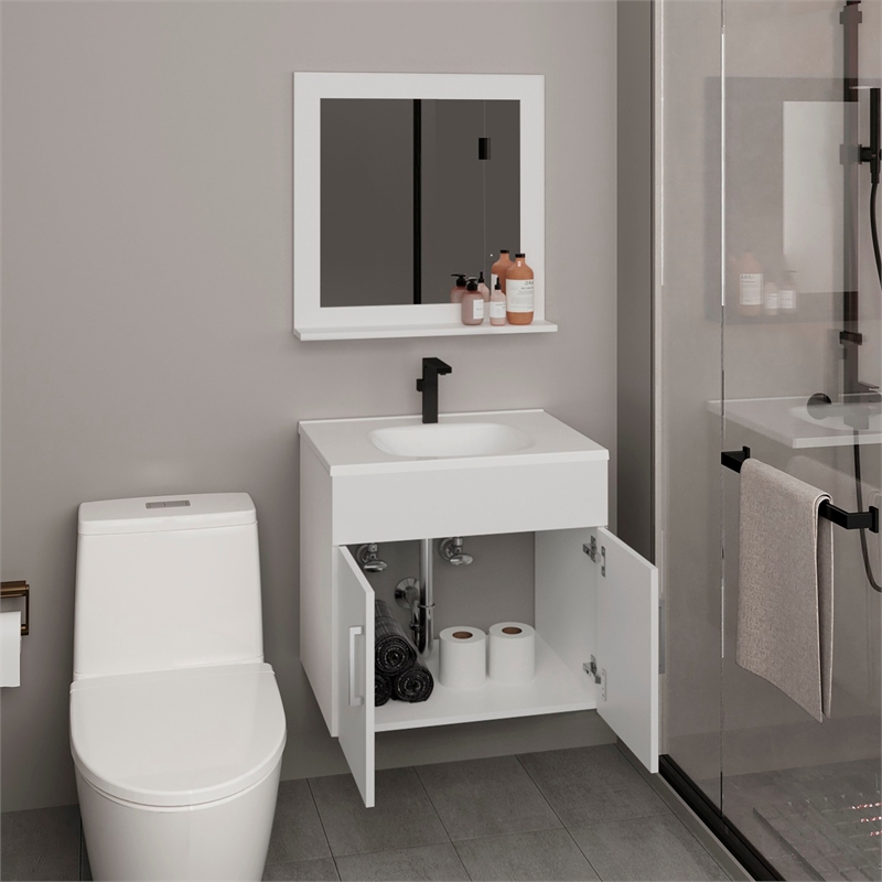 Pemberly Row Bathroom Wall Mirror Cabinet with Shelves in White