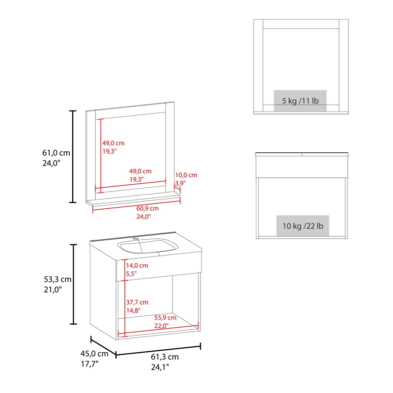 Pemberly Row Bathroom Wall Mirror Cabinet with Shelves in White