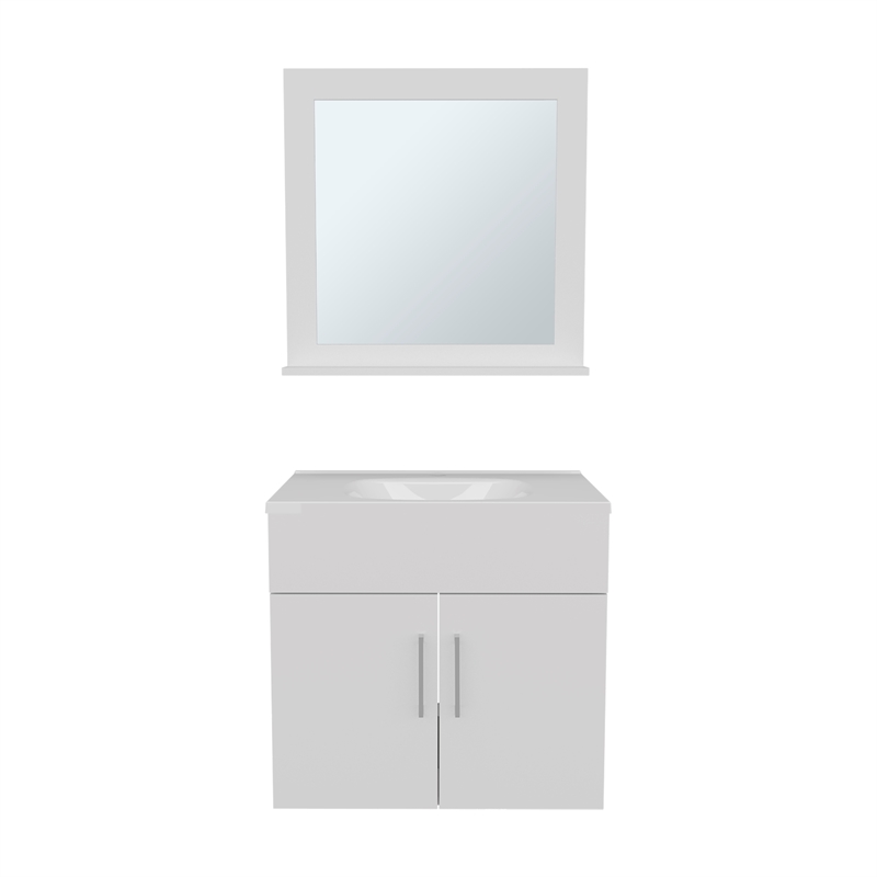 Pemberly Row Bathroom Wall Mirror Cabinet with Shelves in White