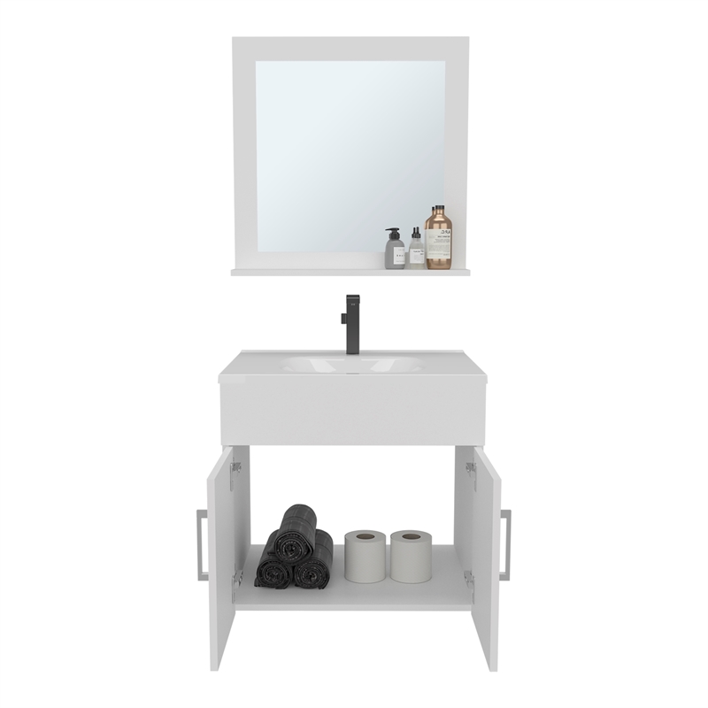 Pemberly Row Bathroom Wall Mirror Cabinet with Shelves in White