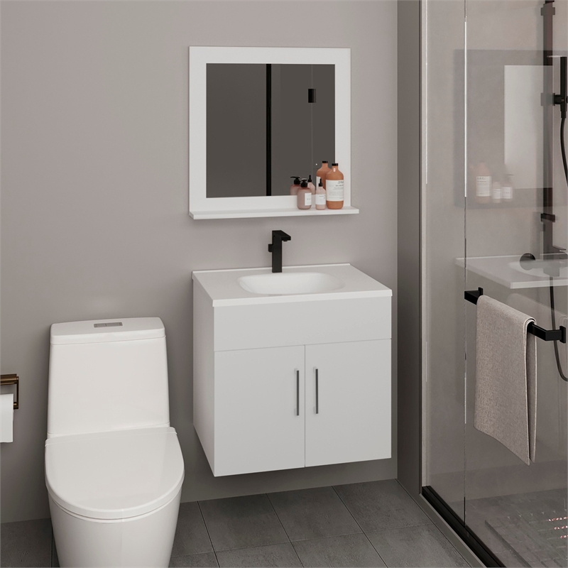Pemberly Row Bathroom Wall Mirror Cabinet with Shelves in White