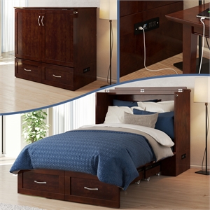 Pemberly Row Twin XL Murphy Bed Chest with Built-In Charger in Walnut