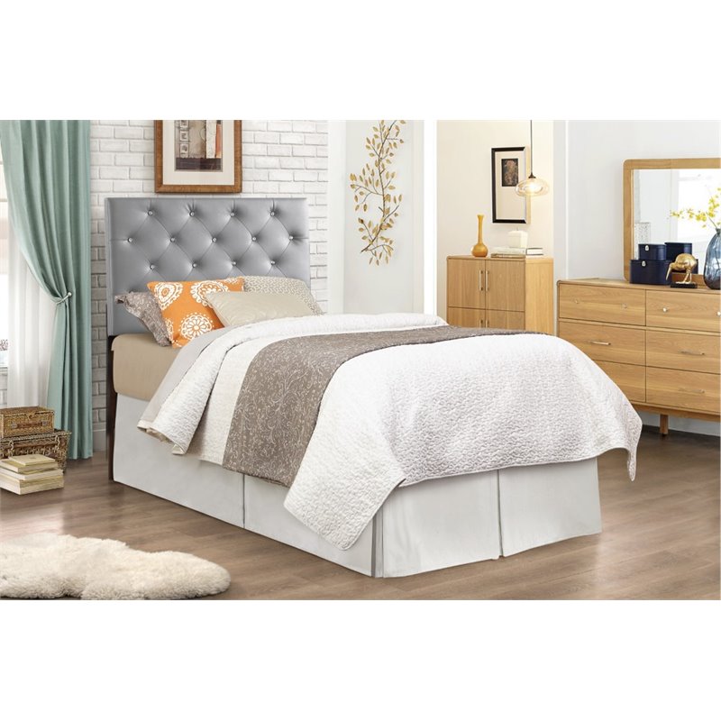 Pemberly Row Upholstered Twin Headboard with Faux Leather in Light Gray