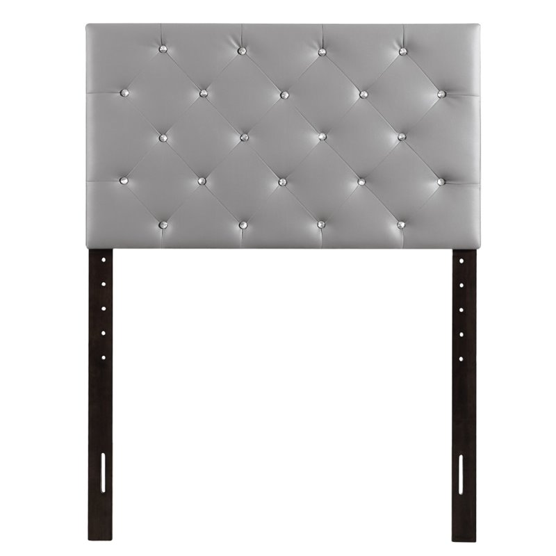 Pemberly Row Upholstered Twin Headboard with Faux Leather in Light Gray