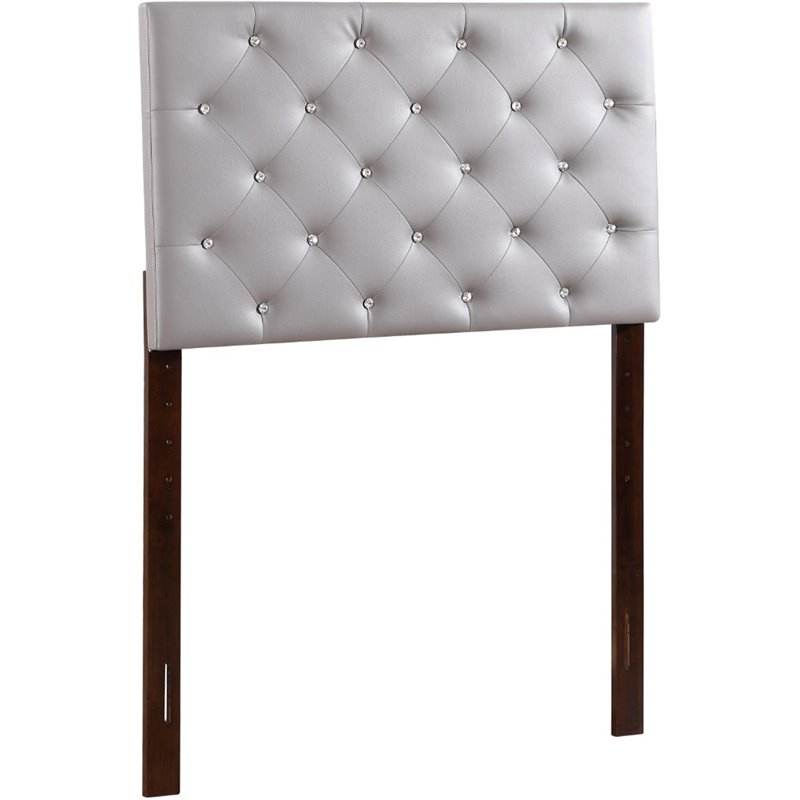 Pemberly Row Upholstered Twin Headboard with Faux Leather in Light Gray