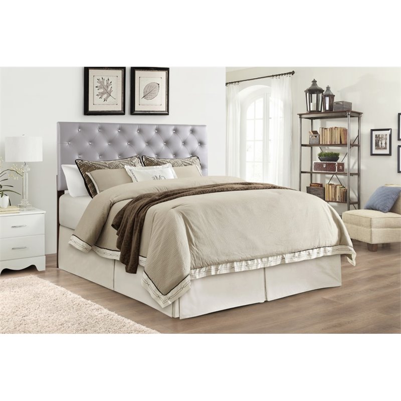 Pemberly Row Upholstered King Headboard with Faux Leather in Light Gray