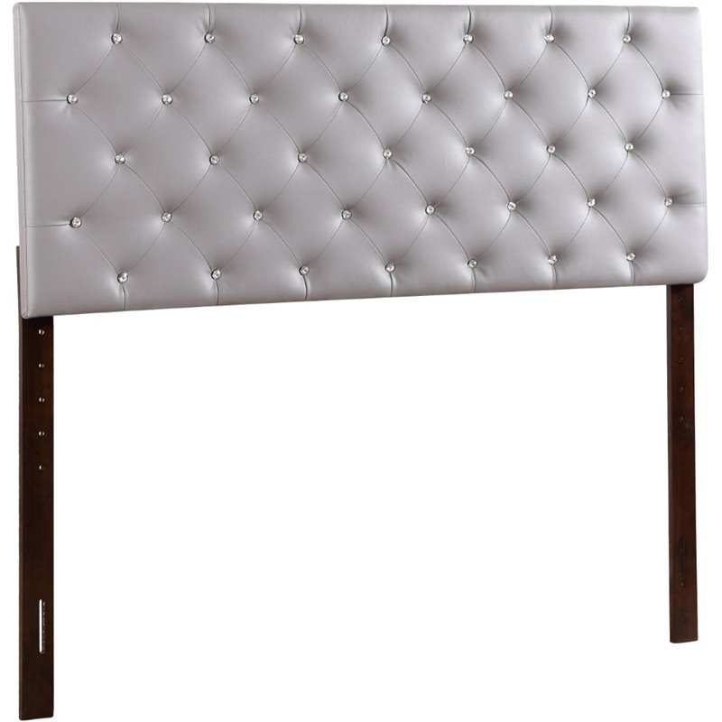 Pemberly Row Upholstered King Headboard with Faux Leather in Light Gray