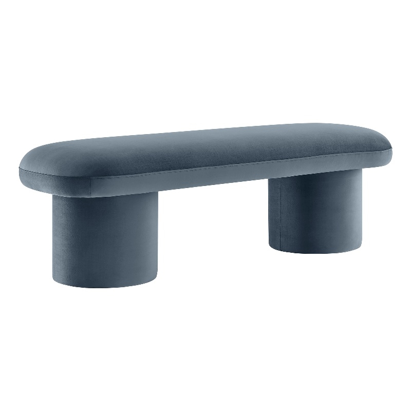 Pemberly Row Upholstered Velvet Bench in Cadet Blue with Cylindrical Legs