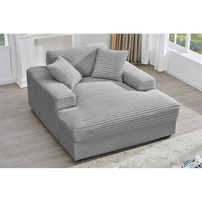 Pemberly Row Corduroy Chaise Lounge Sofa Bed with Deep Seat in Gray