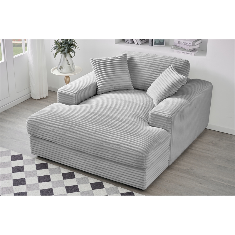 Pemberly Row Corduroy Chaise Lounge Sofa Bed with Deep Seat in Gray